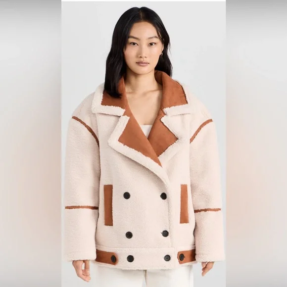 Blank NYC Pick Me Cream & Brown Faux Fur Sherpa Teddy Jacket Coat Sz Medium NWT - Picture 5 of 15